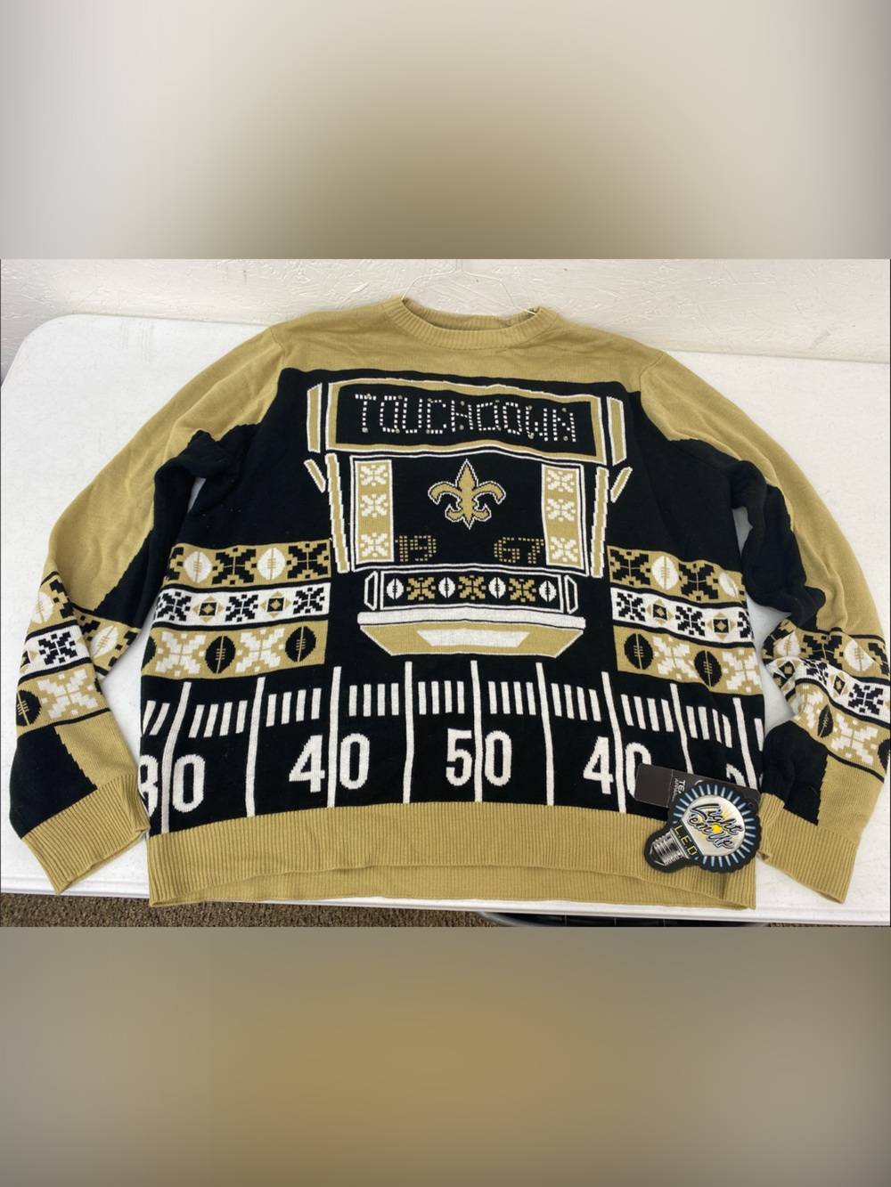 New Orleans Saints Black & Gold Touchdown Graphic Sweater light up led 2XL
